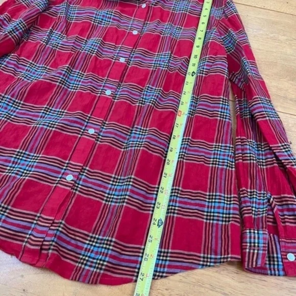 J.McLaughlin Sz M Red Plaid Lois Blouse Long Sleeves Light Fabric Top Shirt - Picture 6 of 7